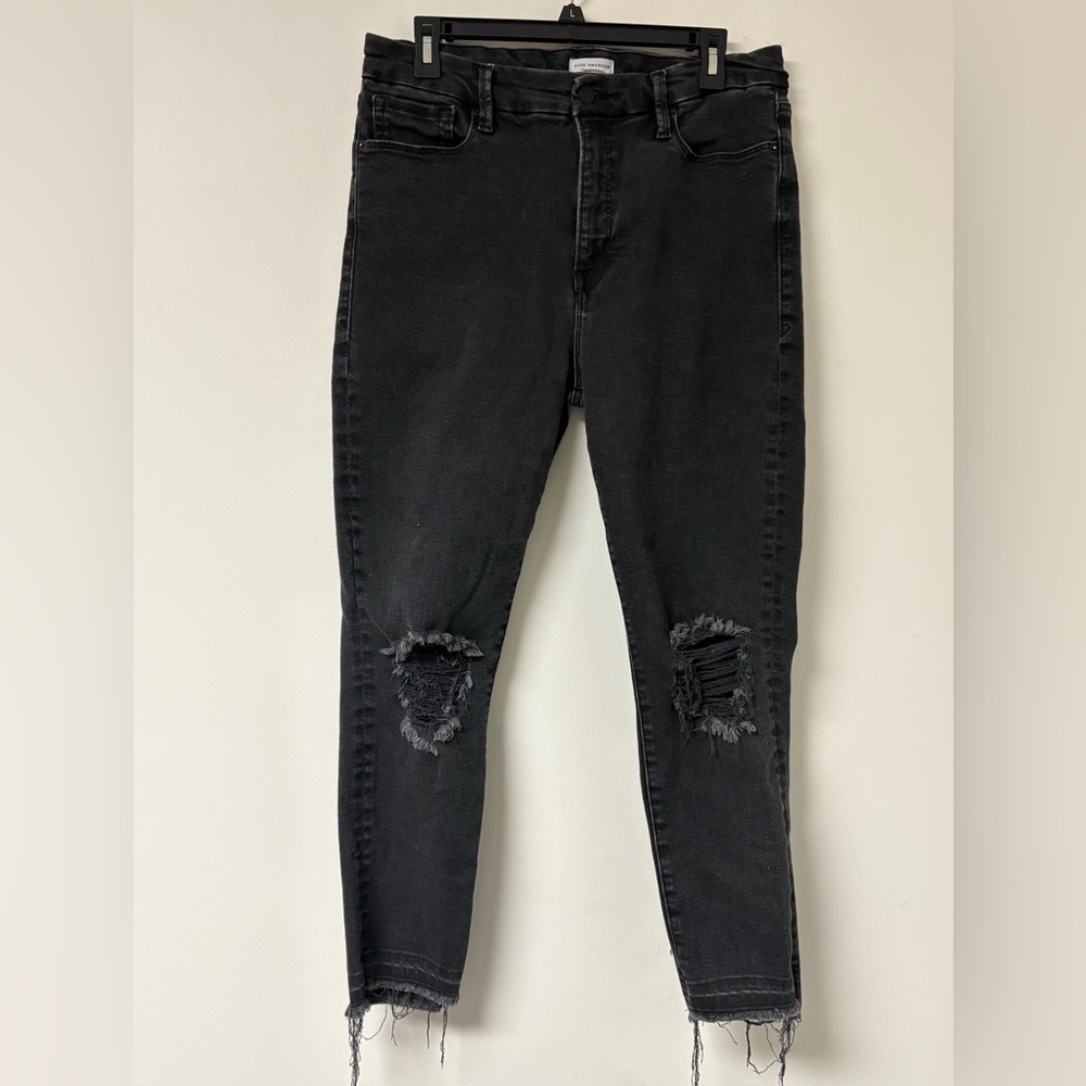 Good American Black Distressed Skinny Jeans